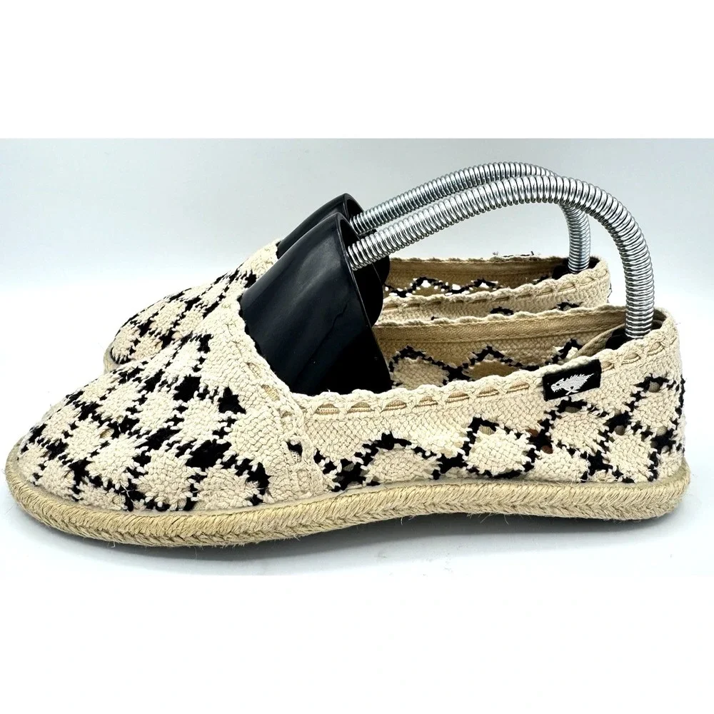 Rocket Dog Crochet Espadrille Flats Womens 7.5 Cream Black Slip On Boho Shoes
